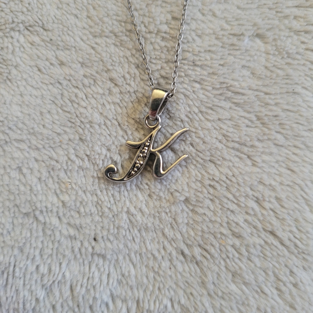 Sterling Initial 'K' Pendant Necklace in Silver